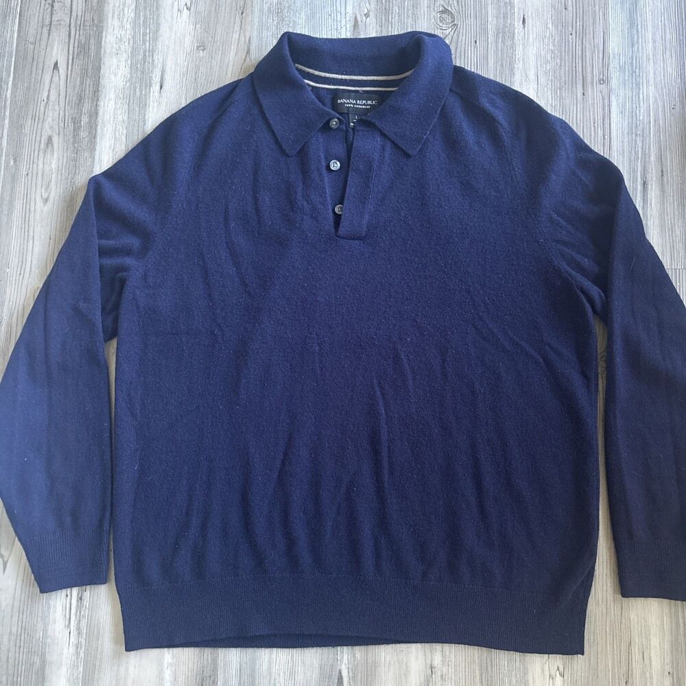 Banana Republic Men’s 100% Cashmere Navy Preppy Collared Sweater Size Large